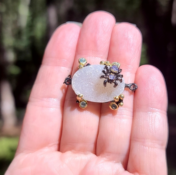 Quartz Drutzy Amethyst spider & Aquamarine accent bracelet sterling & Rhodium - Picture 8 of 9